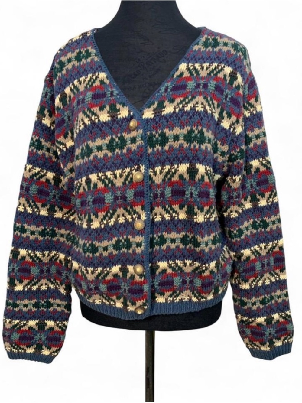 Vintage L.L. Bean Cardigan Fair Isle 100% Cotton Knit Sweater Women’s Sz M